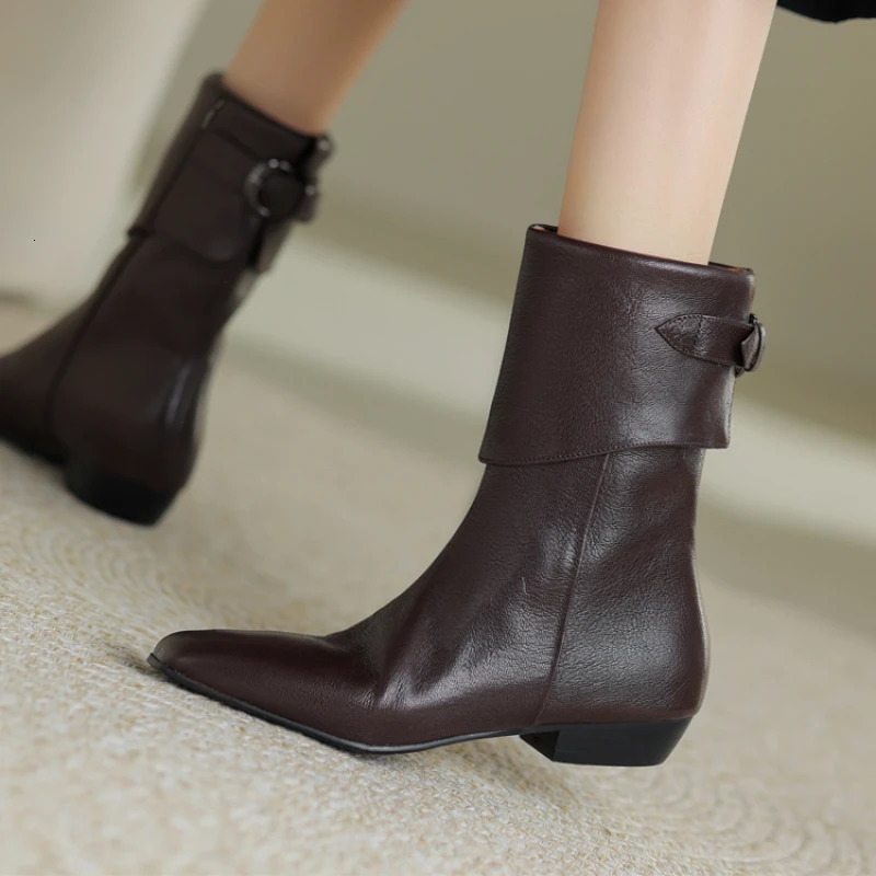 Womens MidCalf Boots Low Heel Soft Leather Lined Ankle Boot Versatile Comfortable Warm Winter Shoes 251121