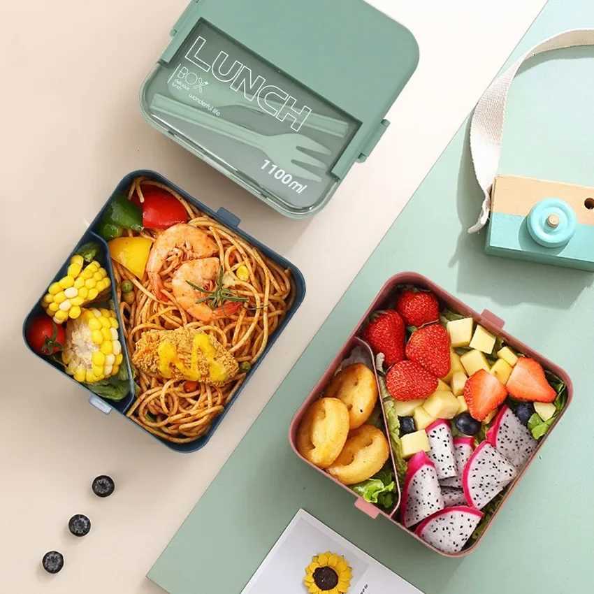 Portable Single/double Layer Compartmented Lunch Box Microwave Bento Boxe with Fork and Spoon Sealed Food Storage ContainerM251121