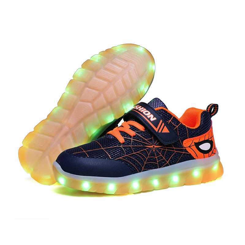 Casual Sneakers Shoes Spring Boys Running Shoes Girls Flash Childrens LED Lights Breathable Sports USB Charging Walking ShoesW251121