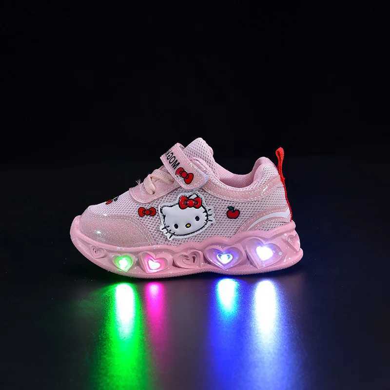 KidsCasual Shoes Girls Led Light Cartoon PU Leather Fashion Sport Flat Bottom Shoes Breathable White Pink Size 21-30W251121