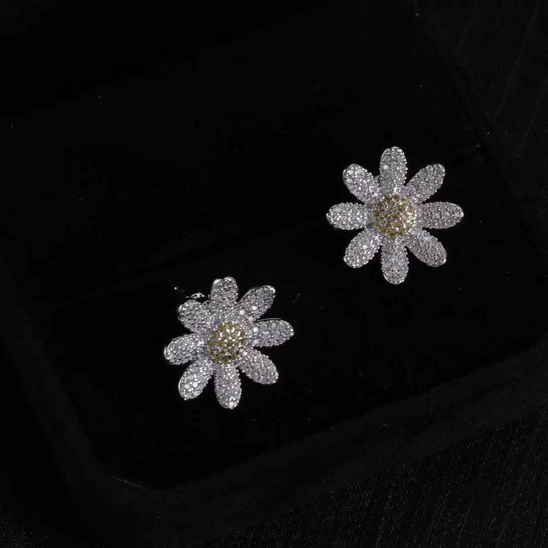 2025 Dainty Silver Moissanite Daisy Earrings, Flower Shaped Stud Earrings, High-Shine Moissanite Jewelry for Daily Wear