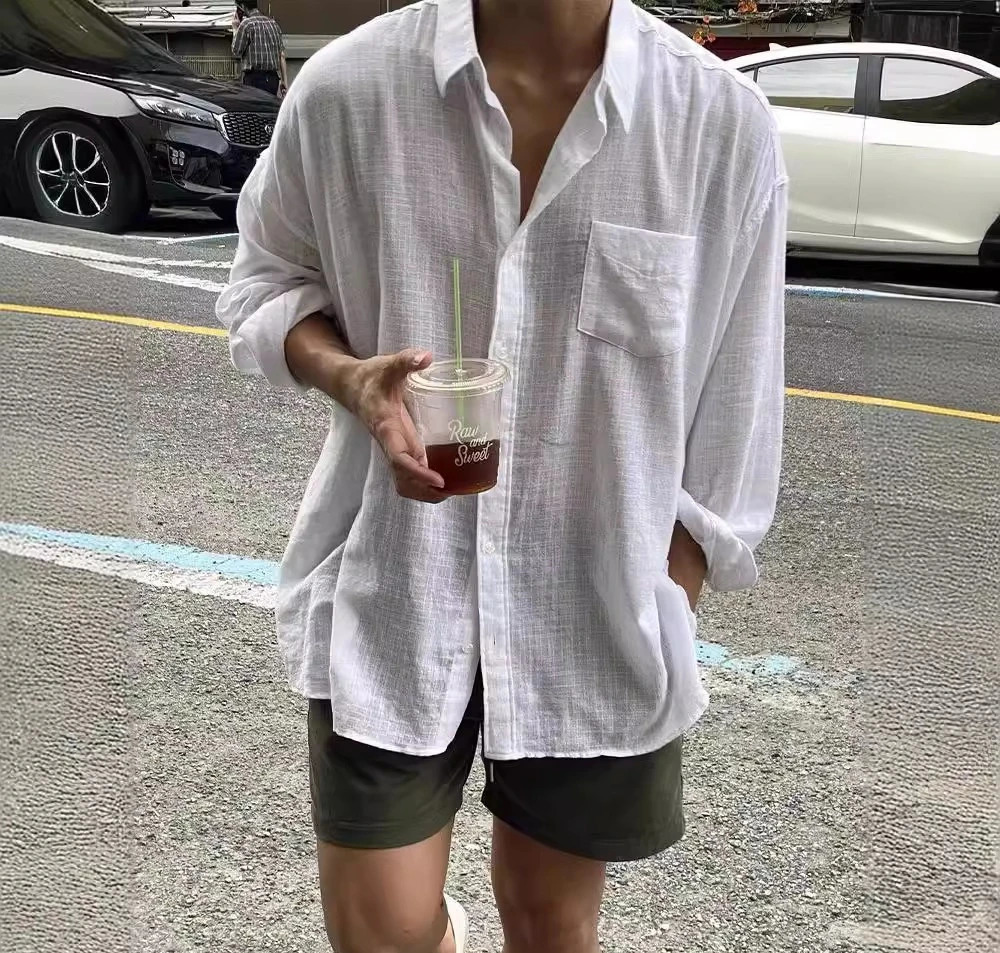 European Style Premium Linen Shirt Comfortable Mens Loose and Breathable Workwear Shirt UPF50sun Protection 251120