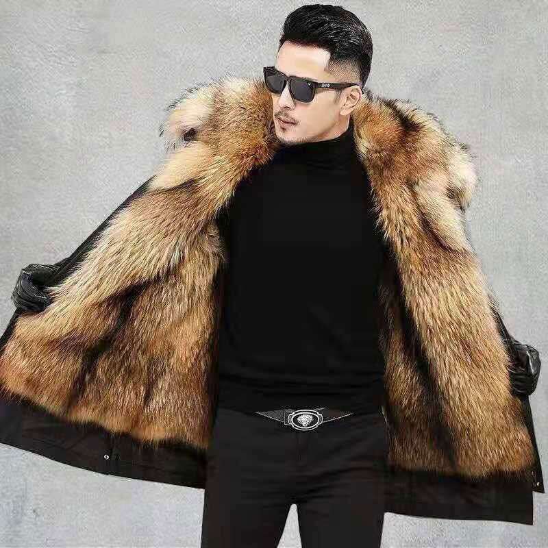 with Winter Parka Lining Men's New Full Integrated Imitation Mink MidLength Fur Coat