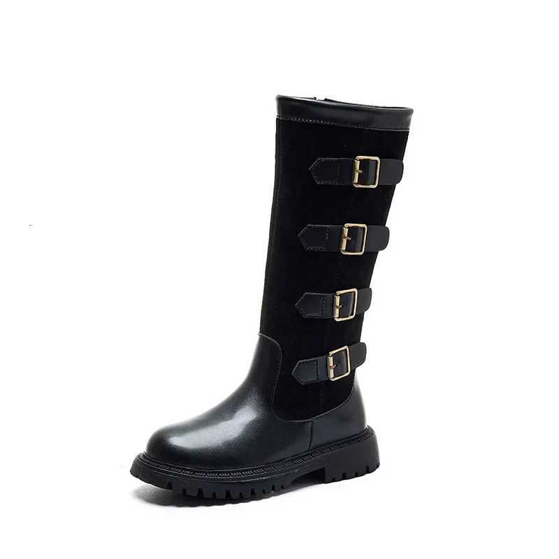 Children High Boots for Girls 2024 Autumn Winter New Fashion and Comfortable British Style Casual Versatile Trendy Leather ShoesW251121