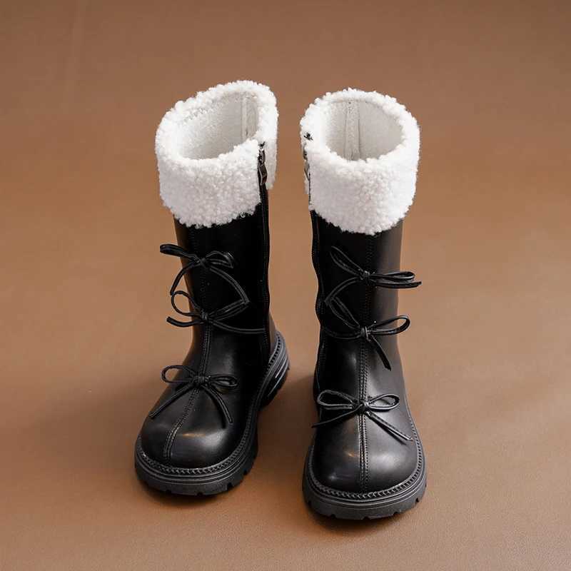 Girls Padded Fashion Long Boots 3-18 Years Old Beige Thickened Warm Childrens Leather Boots Black Fur Kids High Boots ShoesW251121