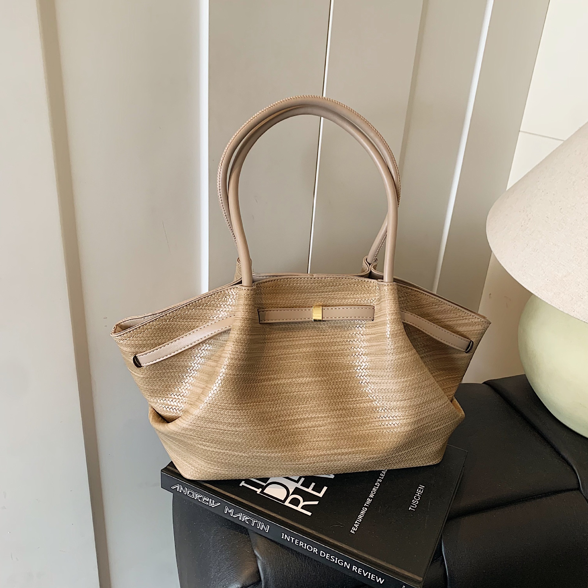 Large capacity vintage Demelier tote bag fashion pleated wing bag shoulder bag casual commuter foreign style bag