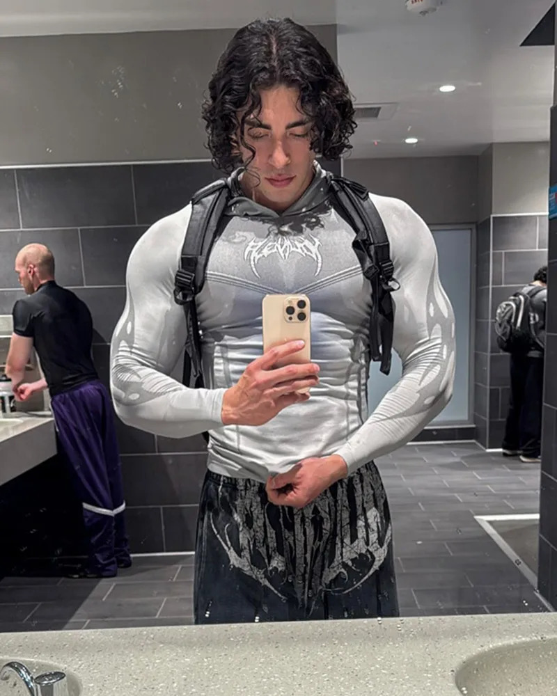 American Mens Tight T-shirt Jogger YA Sports Fitness Cool n Sense Running Training Speed Dry Hooded Long Sleeves 250421