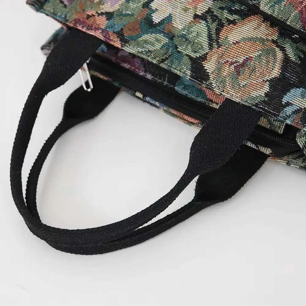 Portable Floral Print Womens Tote Bag Canvas Thickened Lunch Bag Zipper Large Capacity Jacquard HandbagT251121
