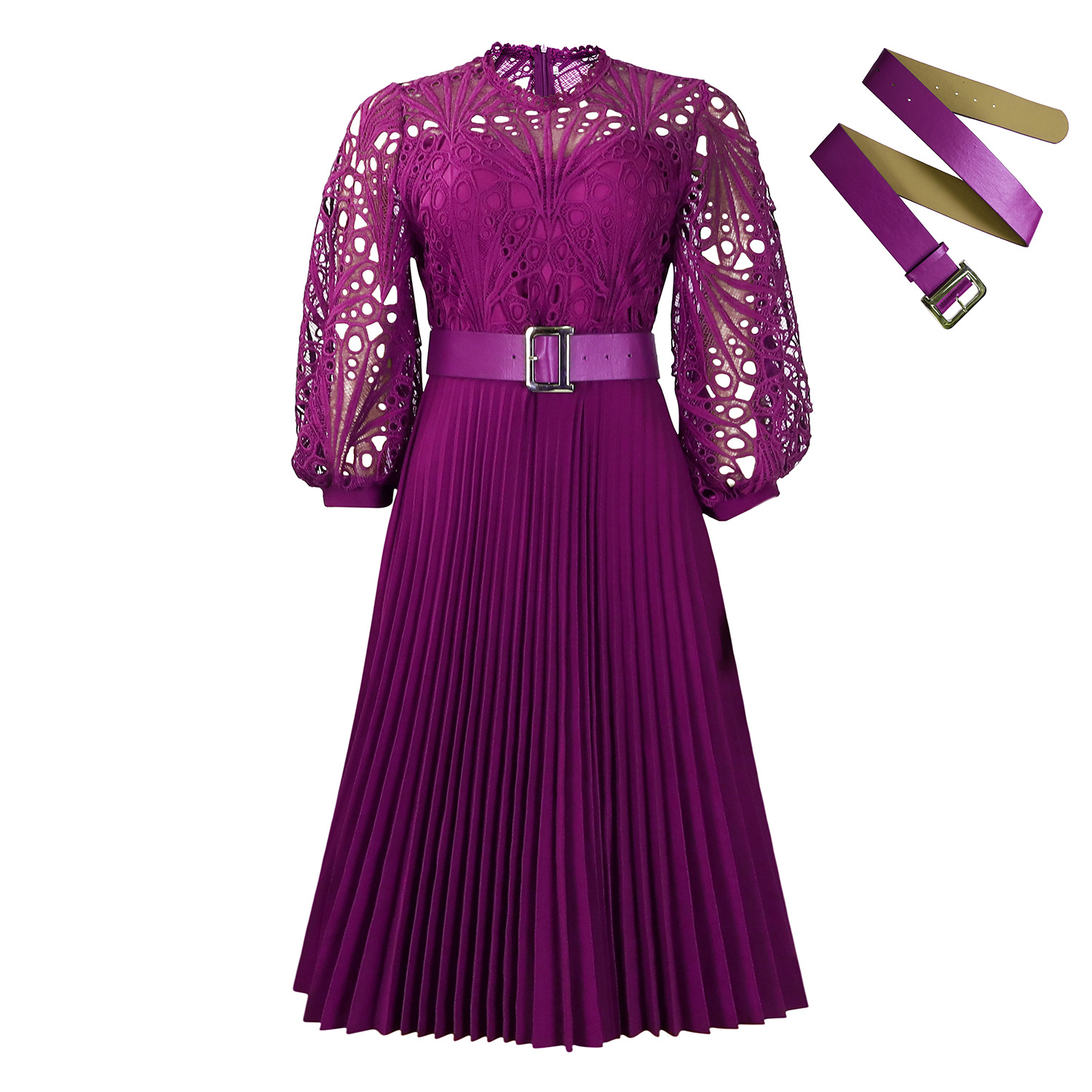 X423342 New European and American style women's clothing, 2024 new style, elegant solid color, lace crochet hollow design, plus size.