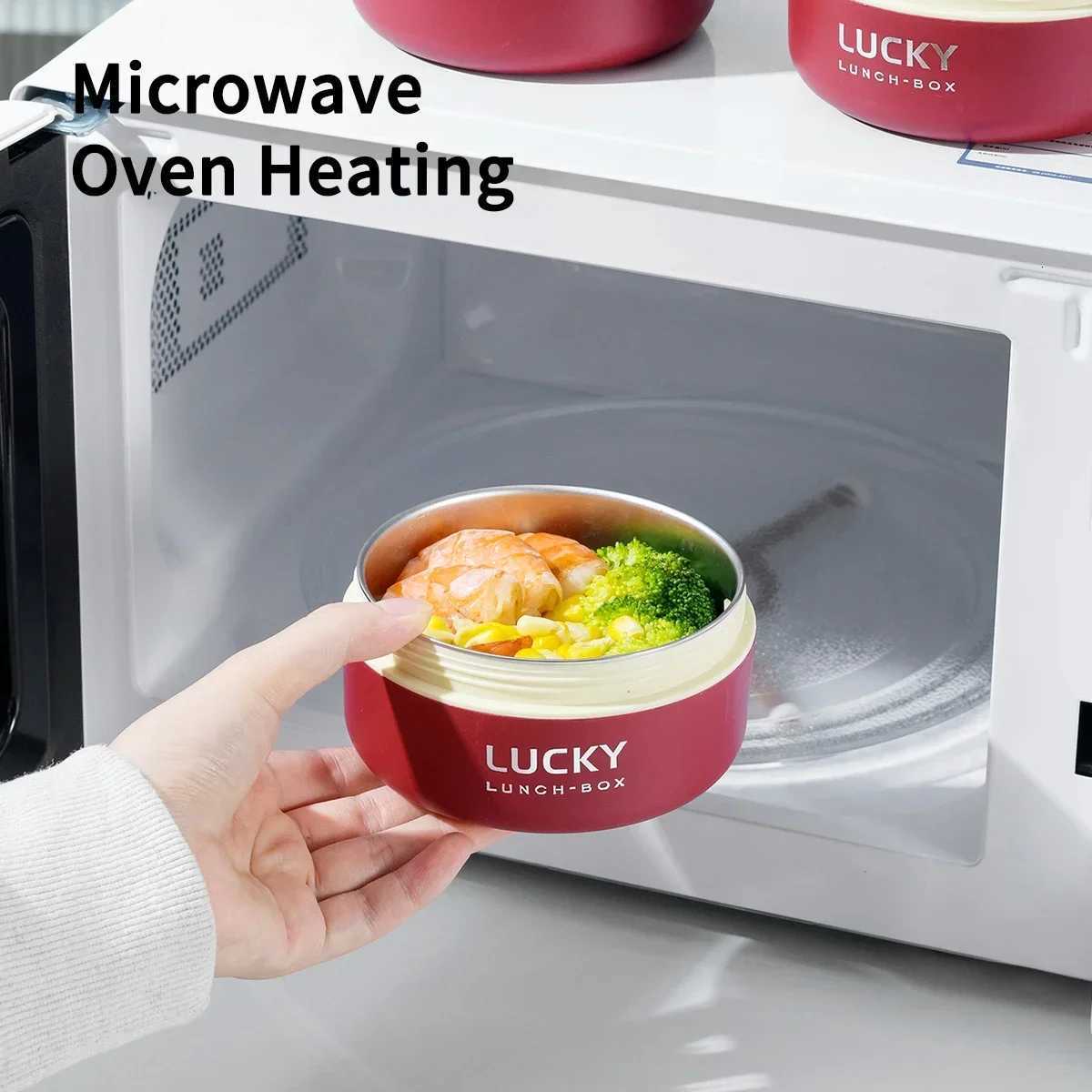 Portable sealed stainless steel insulated lunch box insulated tableware salad food container heated soup bowl microwave ovenM251121