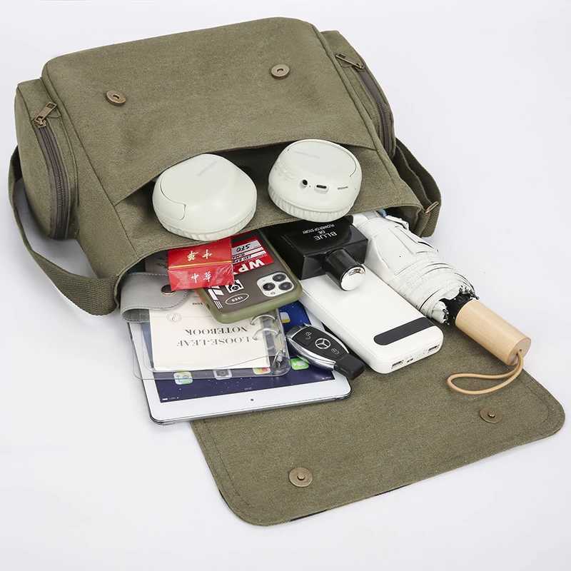 Adorable Cat-Themed Womens Crossbody Bag Large Capacity Canvas Students Book Bag Army Green Females Shoulder BagT251121