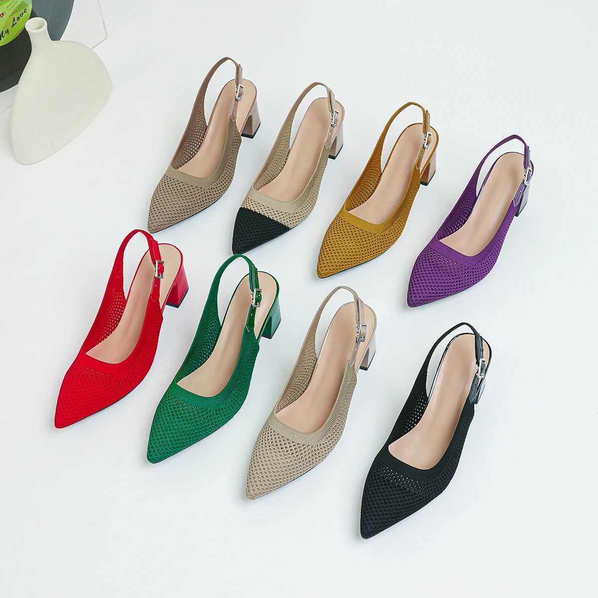 Summer Womens High Heel Sandals Knitted Small Hole Breathable Shoes 2025 New Style (6cm High) M250421