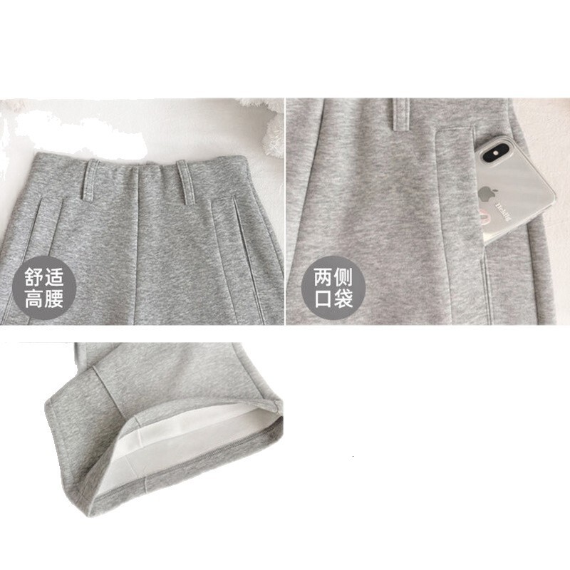 Designer luxury Fleece-Lined Thickened Gray Sweatpants for Women 2025 New Autumn Winter High-Waisted Warm Cotton Pants Loose Straight Wide-Leg Pants