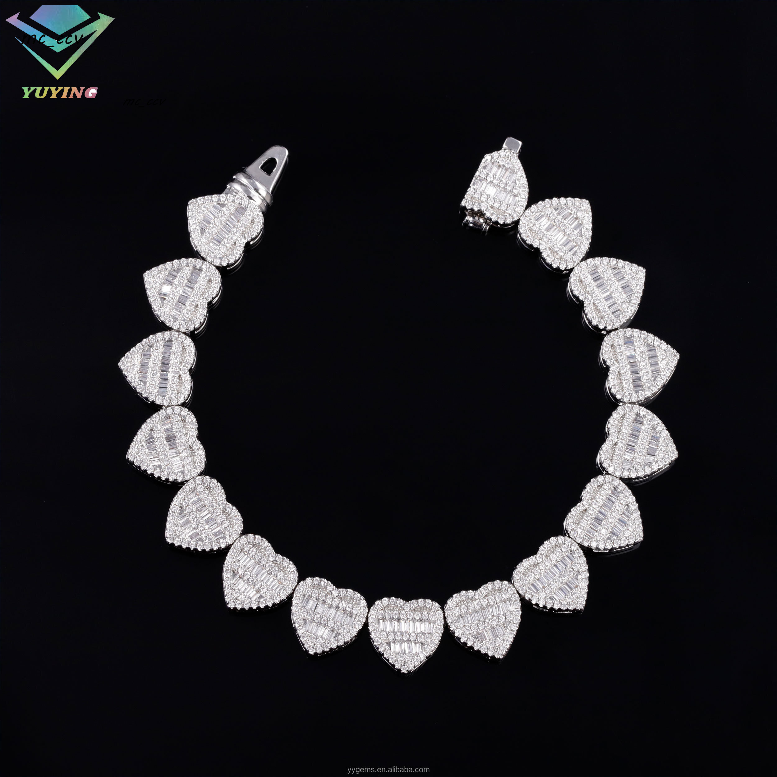 Fine Jewelry Heart Shape with Vvs baguette Moissanite Bracelet Women Men Design Cuban Bracelet Bangles