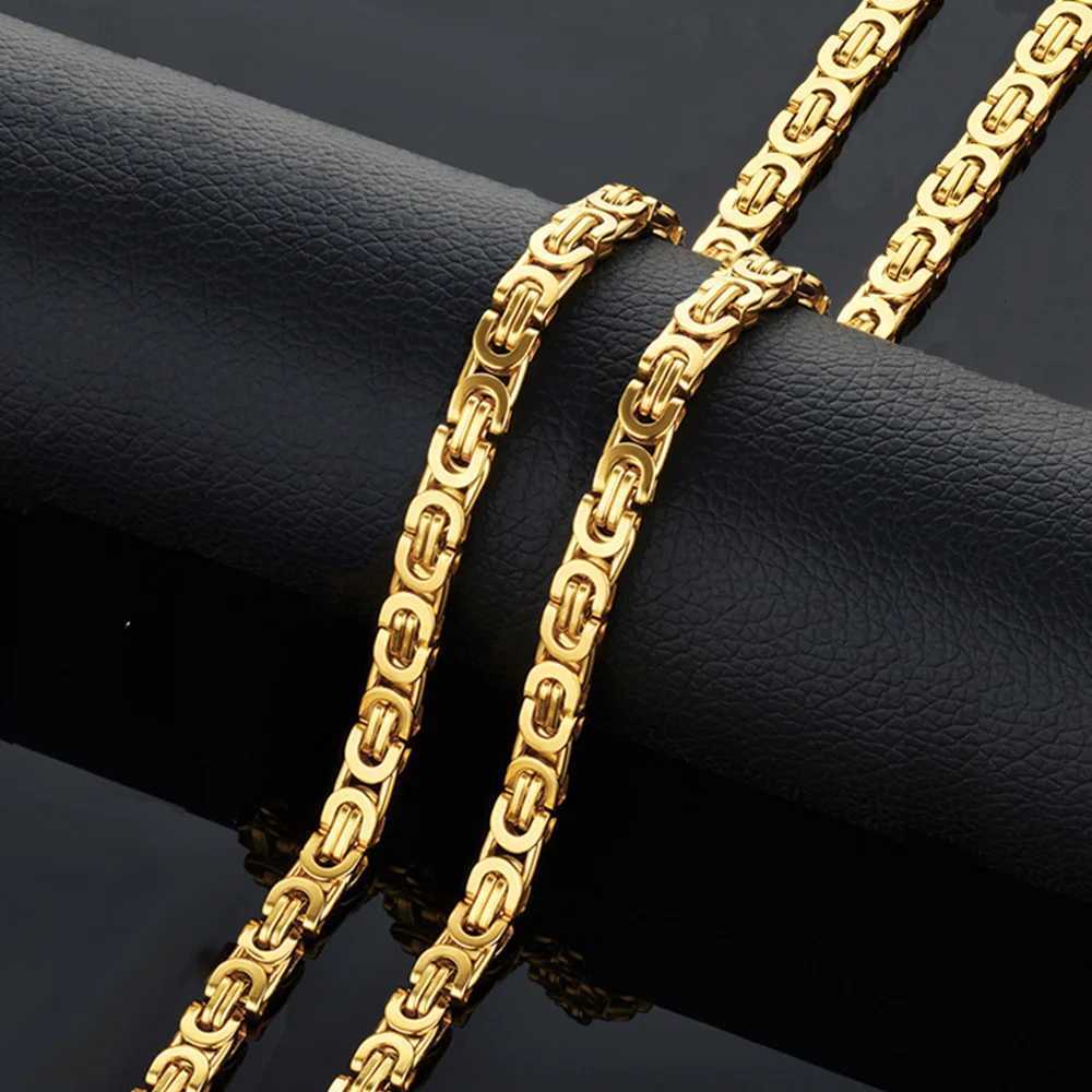 Punk 6mm Flat Byzantine Link Chain Necklace Gold Color Stainless Steel Chains For Women Men Vintage Party Jewelry Gift 2025XJ251121