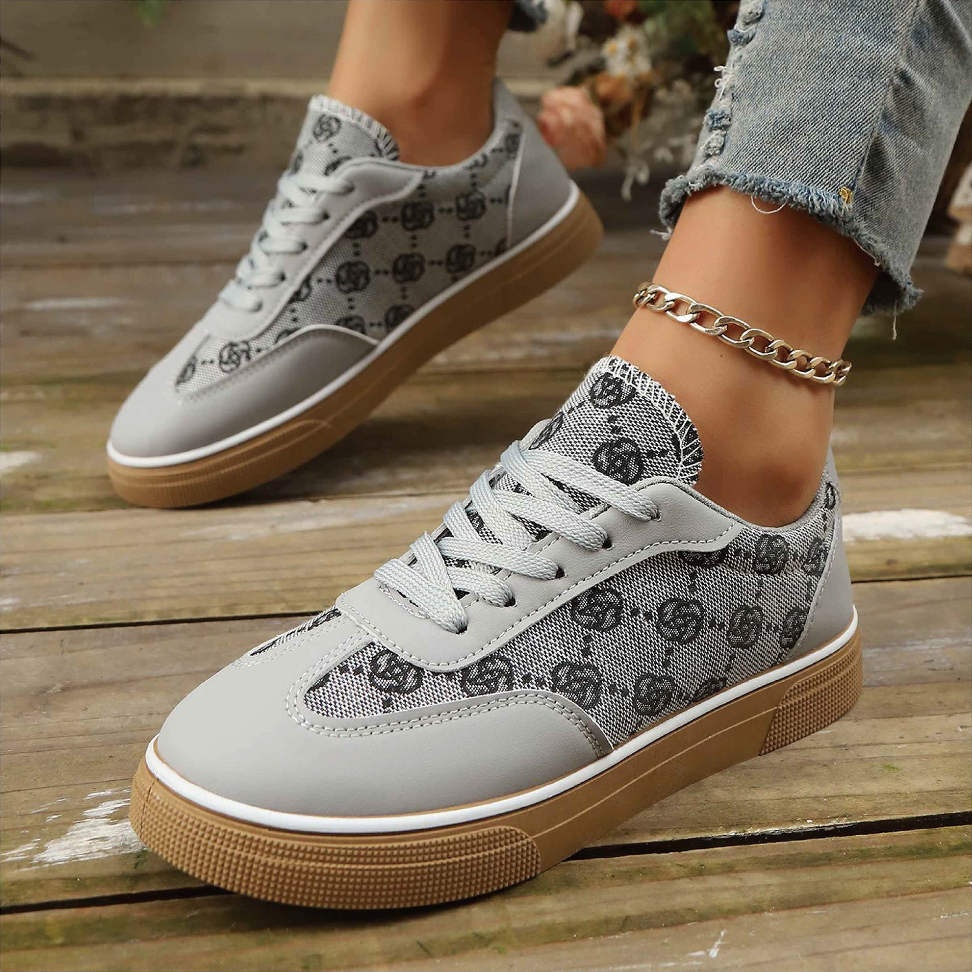 retro print womens laceup lowtops light breathing footwear with slip resistance
