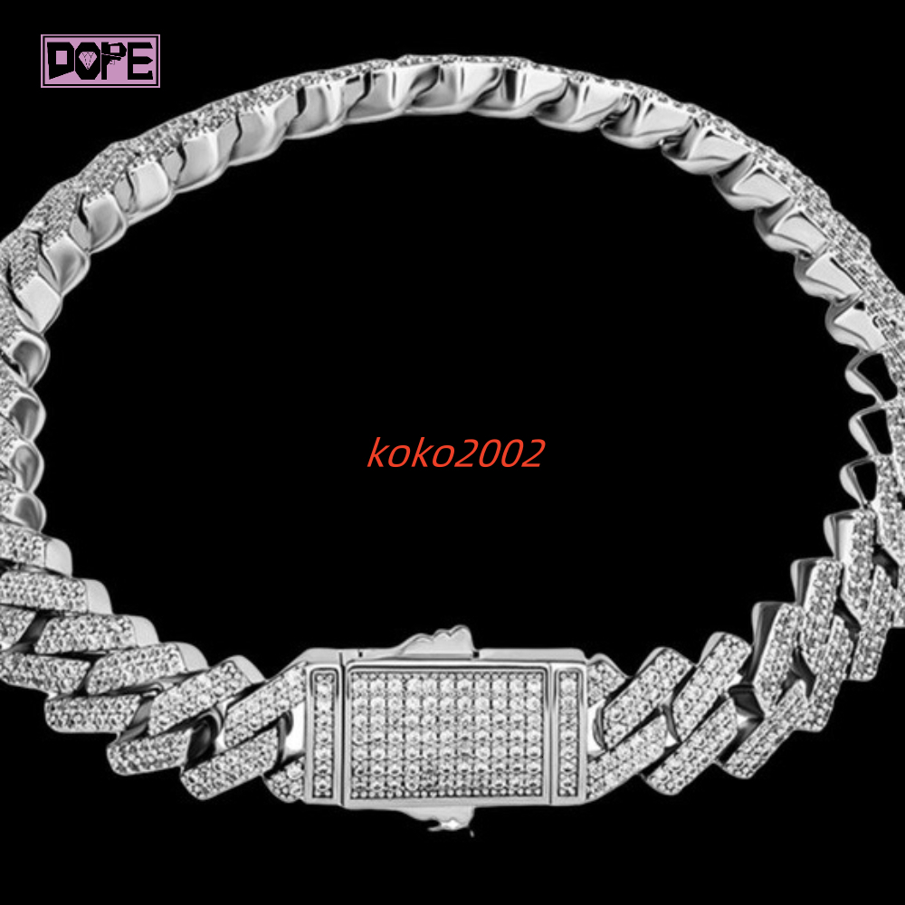 10mm Custom Iced Out Moissanite Bracelet Men 925 Sterling Silver Hiphop Moissanite Cuban Bracelet