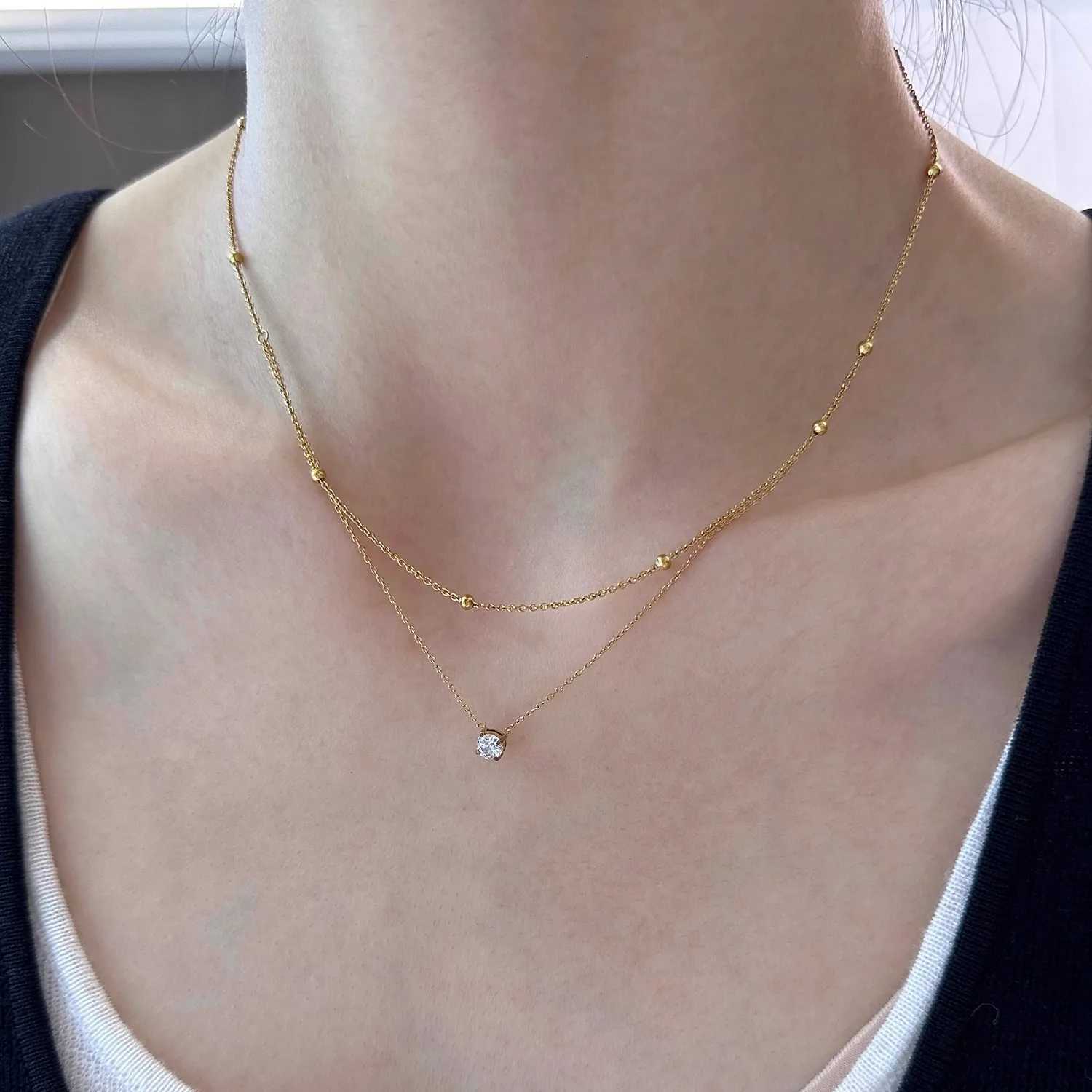 Stylish Shiny Zircon Double Layer Staniless Steel Waterproof Gold Plated Choker Necklace Stacked Fashion Jewelry Gift for WomenXJ251121