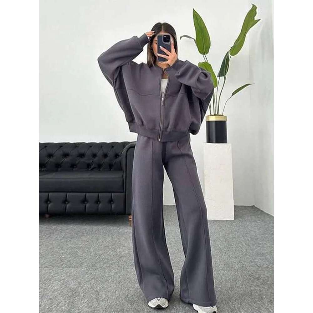 Designer Clothing Retro Pant 2-Piece Sets Women's Tracksuit Casual Zipper Jacket High-Waisted Pants Set Female Spring New Outdoor Chic Outfits