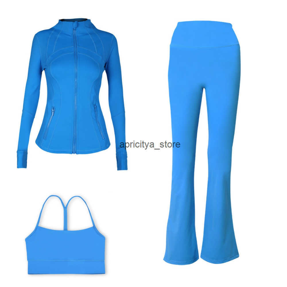 Womens Yoga Set Hooded Jacket Yshaped Bra Flared Pants 3 Pieces Elastic Slim Fit Breathable Quickdry Running Fitness Sports Exercise Gym Daily Outfit 