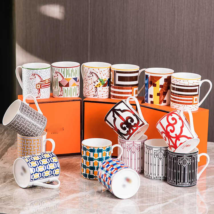 European style minimalist mug milk cup breakfast cup mosaic ceramic high-end exquisite bone china home gift box S25421