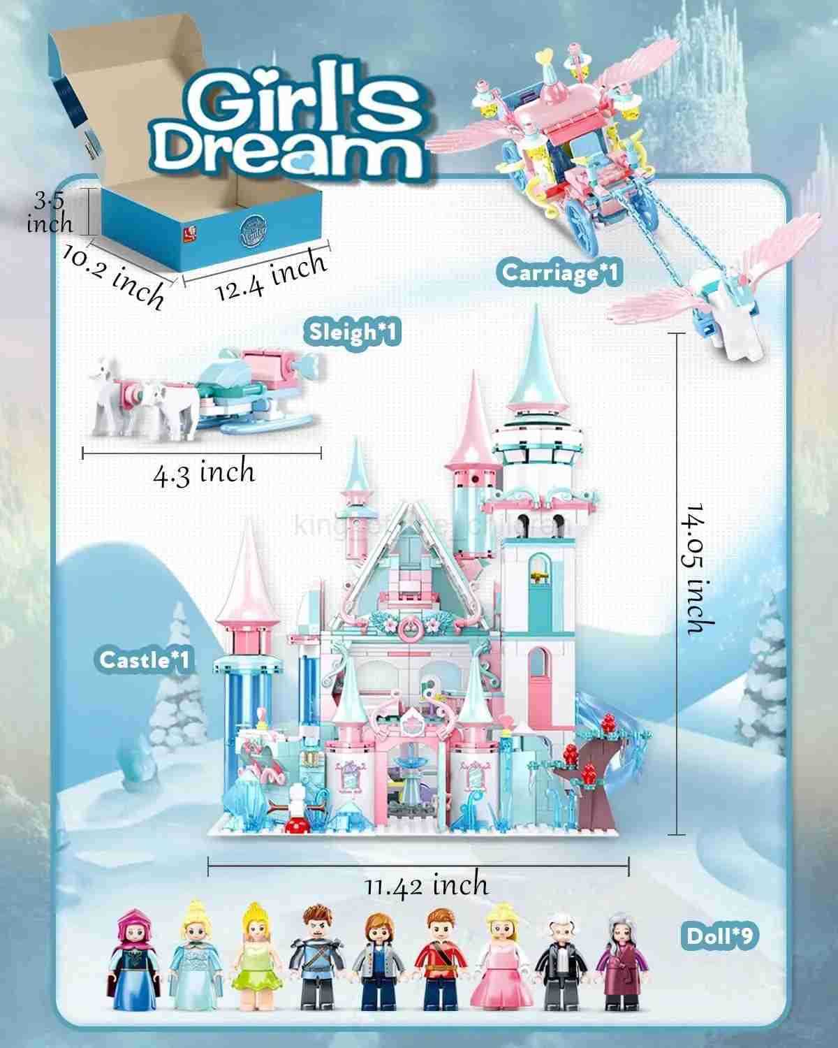 Disney 1314PCS Frozen Magic Castle Building Blocks Ice Queen Princess Carriage Model Bricks Set With Figures Girls Gift Childrens Toys W20250421