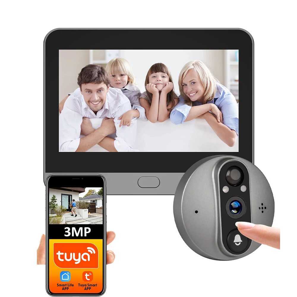 3MP Smart Life Tuya 1080P WiFi Doorbell Eye Camera 5000mAh Battery PIR Motion Detector Infrared Alexa Google Digital Viewer X250421