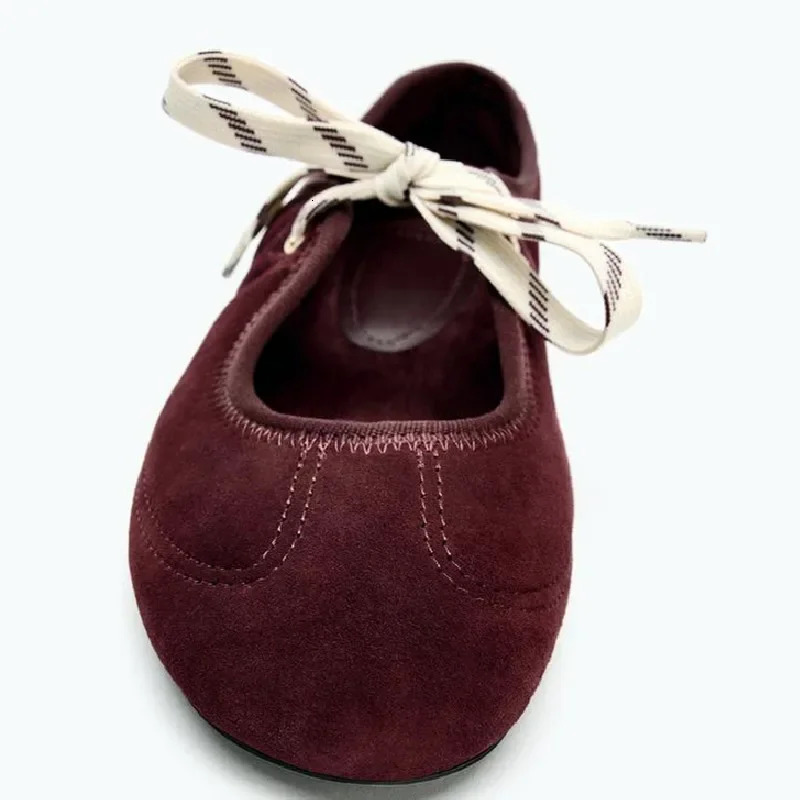 Fashion Lace Up Sewing n Ballet Flats Women High Quality Faux Suede Mary Jane Shoes Comfortable Round Toe Loafers 251121