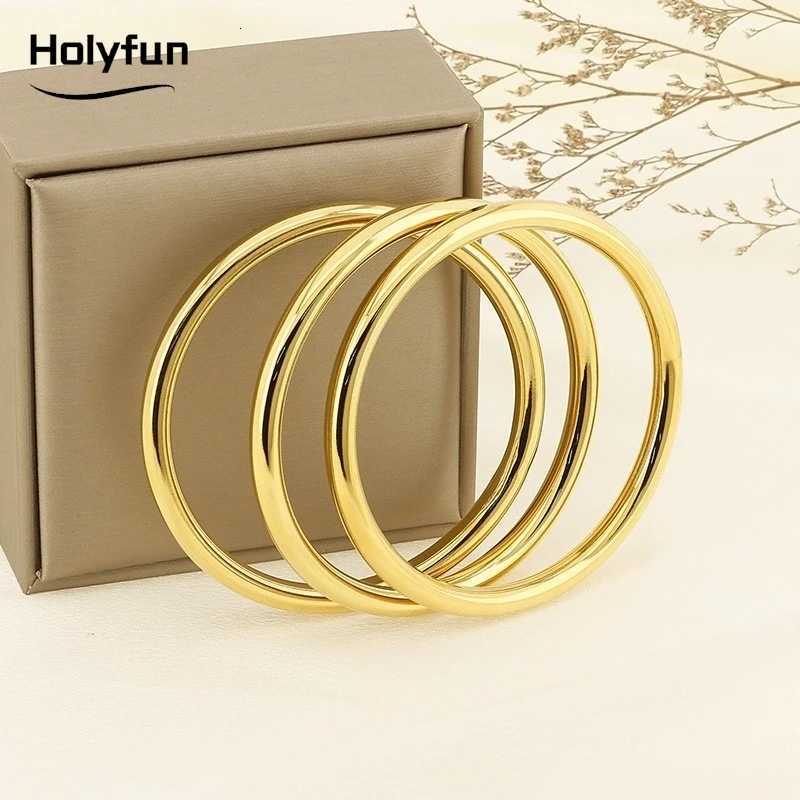 Holyfun Waterproof Stainless Steel Cuff Bracelet Bangles for Women Smooth Metal Openable Bracelets Jewelry GiftW251121
