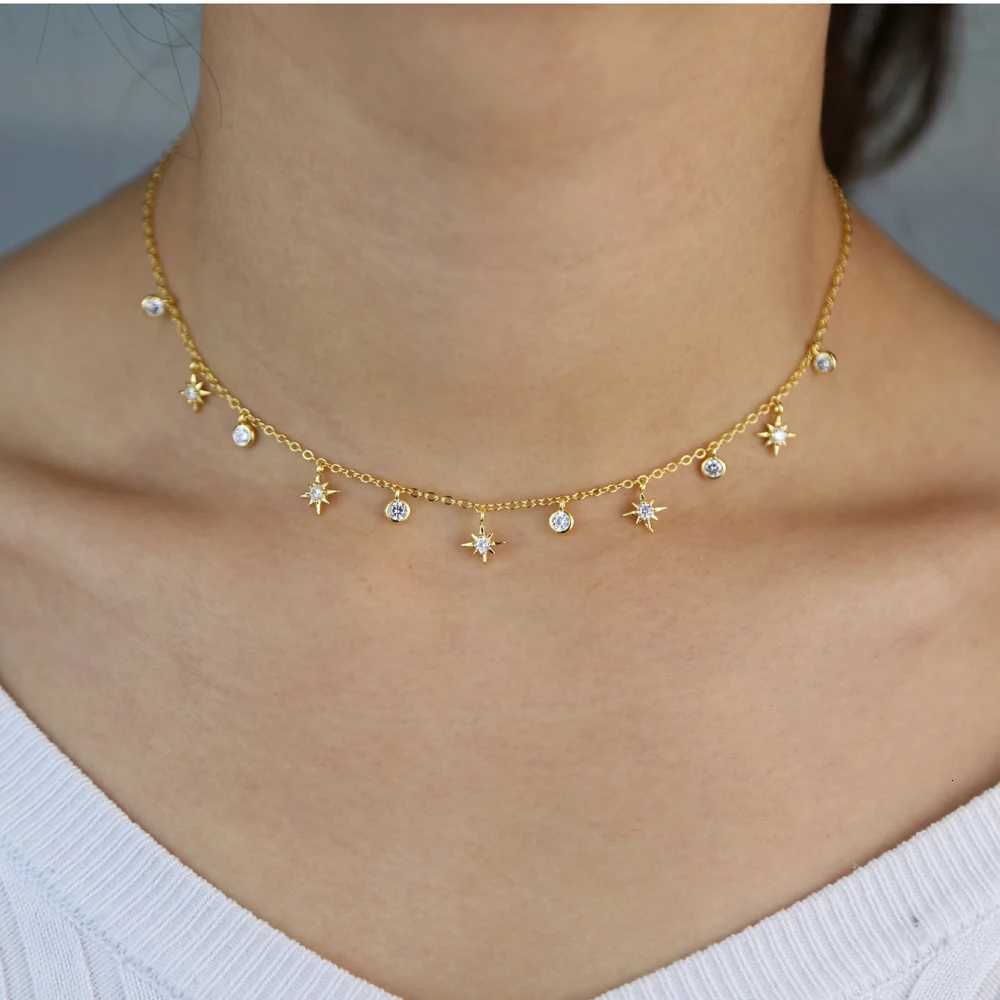 promotion cz star charm choker necklace gold silver color 2020 new hot wholesale trendy women jewelryXJ251121