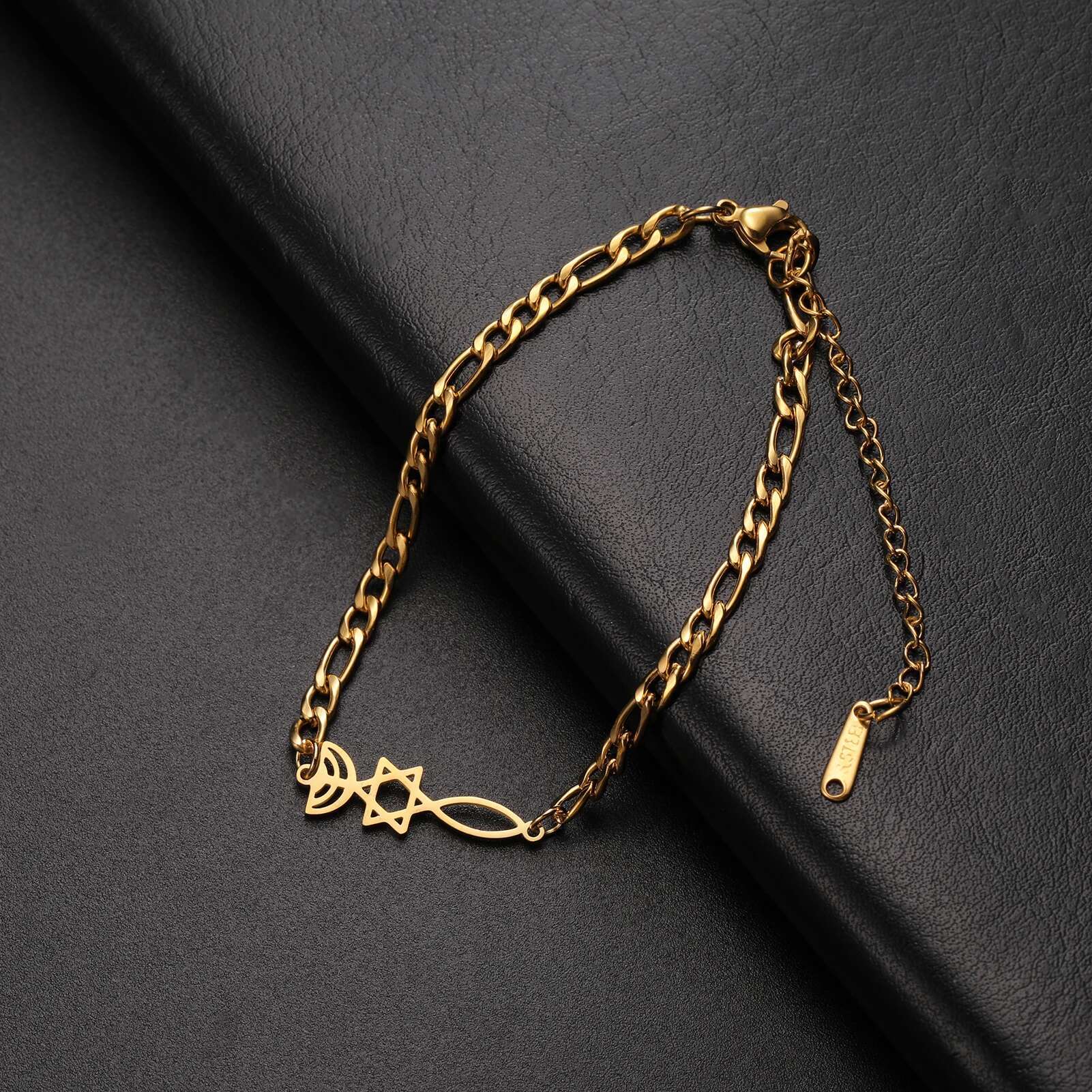 Lucktune Menorah Star of David Charm Bracelet Stainless Steel Jewelry Vintage Snake Chain Women's Hand Bracelets Wholesale Gift