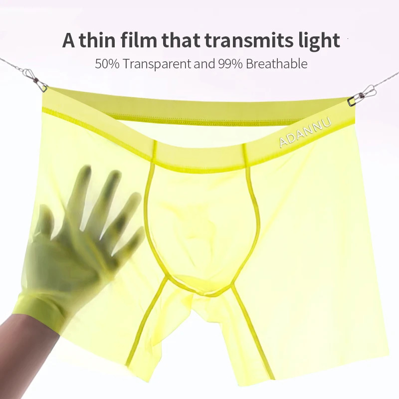 123 mens ice silk box with transparent 001 ultrathin fabric visible through seamless underwear antibacterial boxing shorts 250417