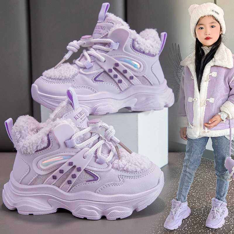 Fashion Winter Children Shoes Girls Plush Sneaker Luxury Kids Outdoor Cotton Shoes Outdoor Sports Girls Platform Ankle BootsW251121