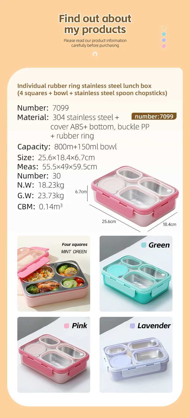 4-Compartment Bento Lunch Box with Bowl 100 Leak-Proof Design for Convenient Mess-Free Dining PinkGreenM251121