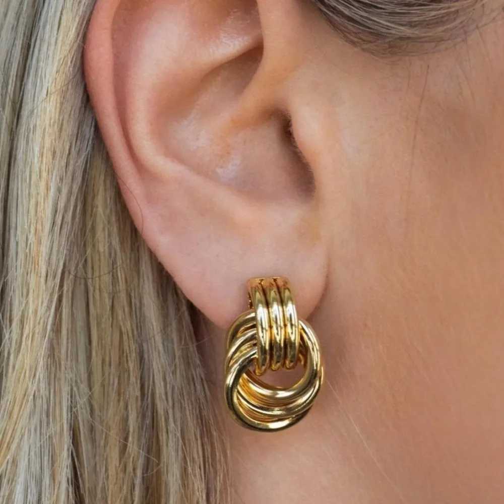 Korean 1/3 pair laminated stud copper retro three knot pure gold hoop earrings suitable for women to embrace party jewelryXJ250421