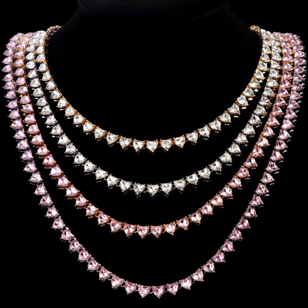 Fashion Bling Heart Crystal Tennis Chain Necklace for Women Iced Out Gold Silver Color Girlfriend Valentines Wedding JewelryXJ251121