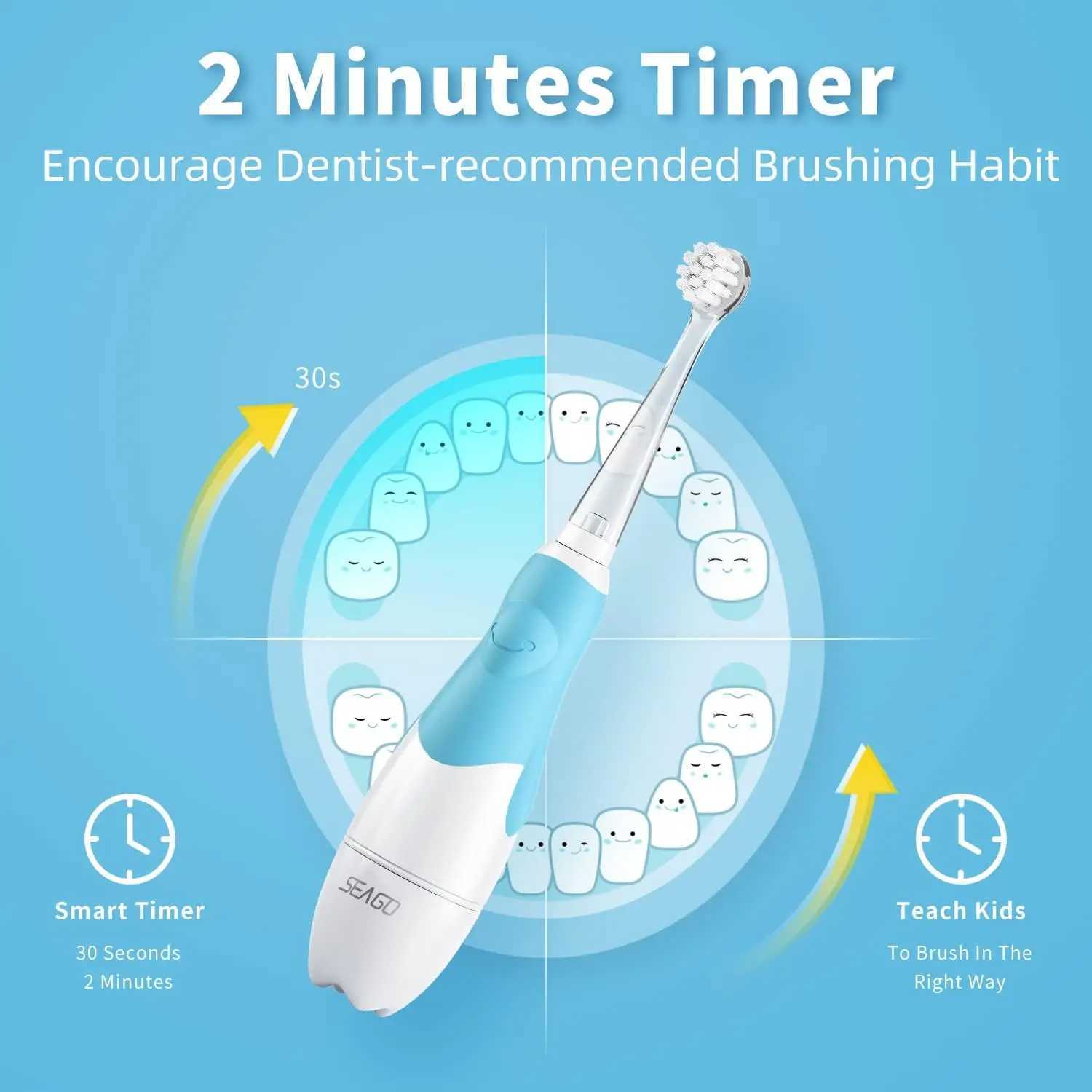 SEAGO Toddler Electric Toothbrush for Ages 1-3 Years Baby Electric Toothbrush with Smart LED Timer and Sucker Base 4 Brush Heads C251121