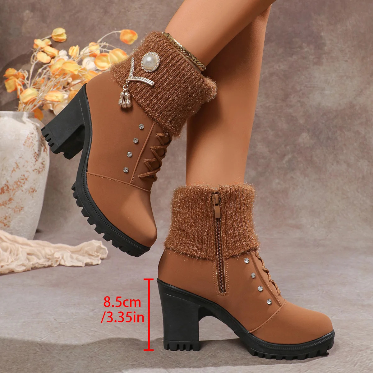 Women Boots Winter ner High Heels Shoes for Short Plush Platform Ankle Elegant Botas Mujer 251121