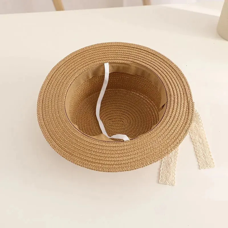 Cute Bow Flow Girl Straw Hat Spring Summer Breathable Sunshine Children Outdoor Travel UV Protection Panama Ca 250414z