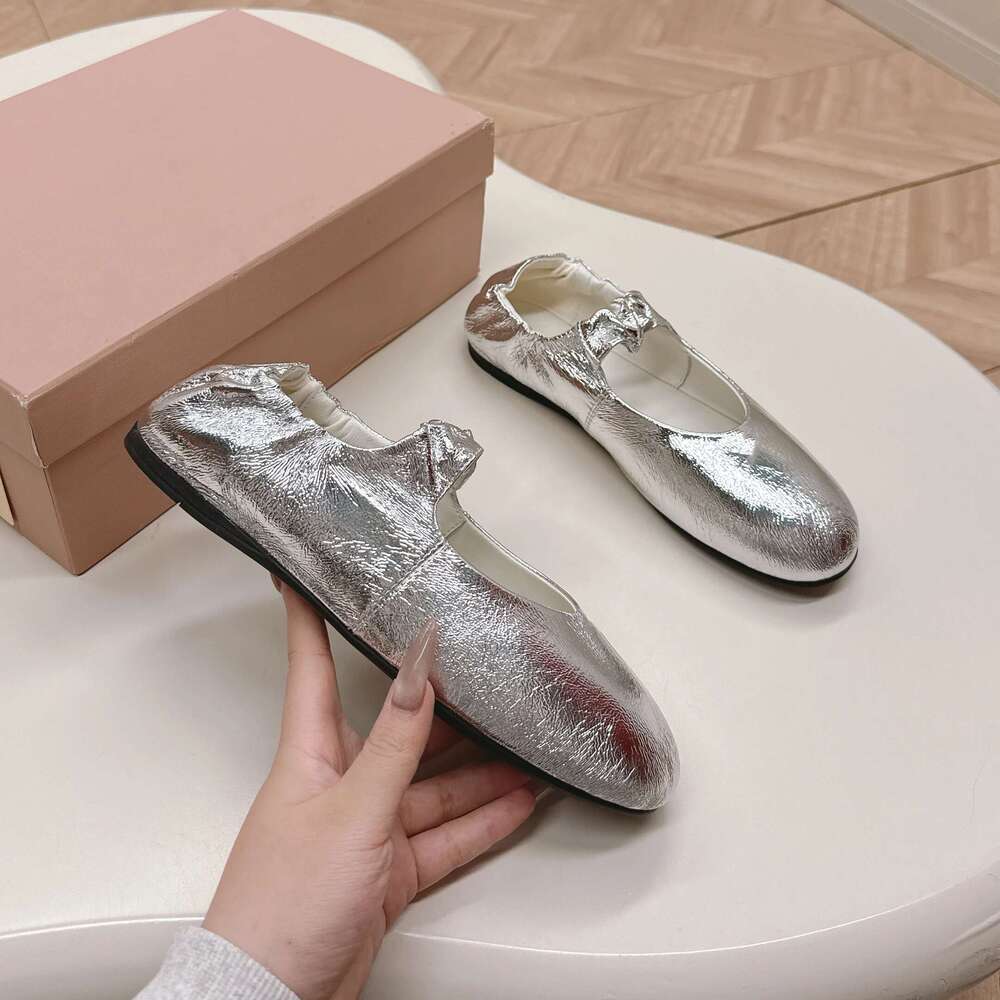 Women Genuine Leather Ballet Flats Mary Janes Natural Cow Suede Round Toes Elastic Band Designer Shoes atillas De Mujer