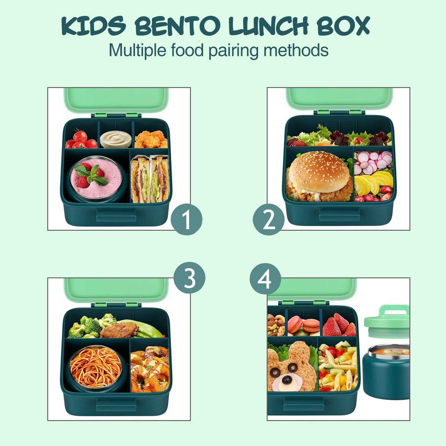 1 set Bento Lunch Box for Kids With 8oz insulated vacuum food jar Food Containers for SchoolMicrowareDishwasher SafeM251121