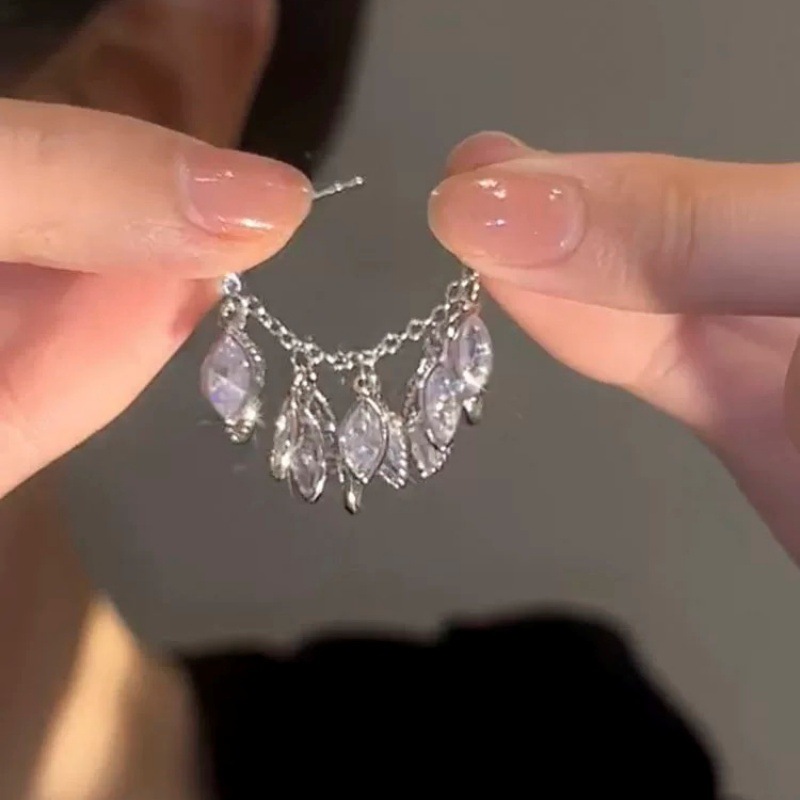 new design fashion jewelry sier color zircon tassel earrings elegant women's evening party accessories