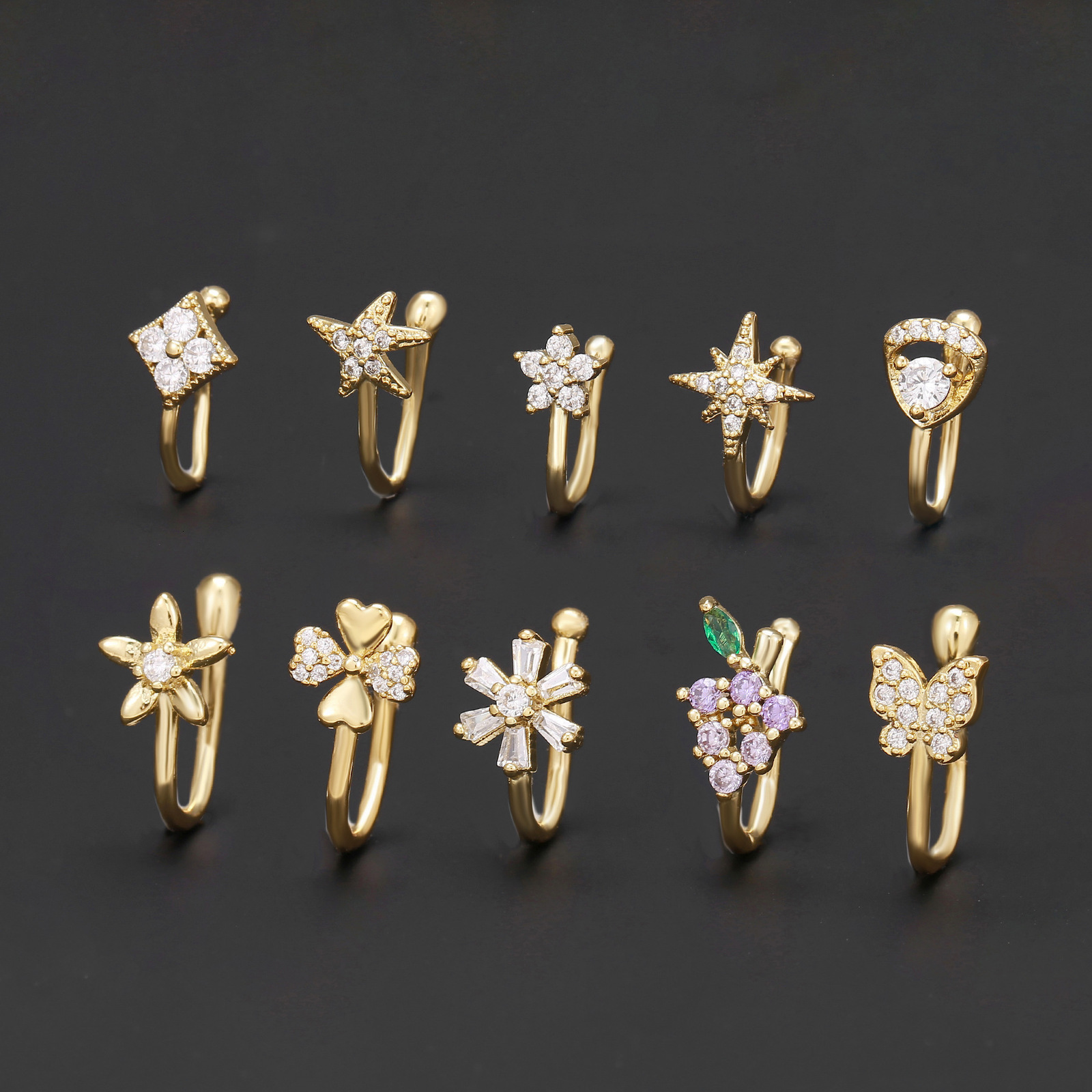 Personalized nose clip womens fashion flower micro inlaid zircon geometric fake nose ring U-shaped non piercing accessory 230906