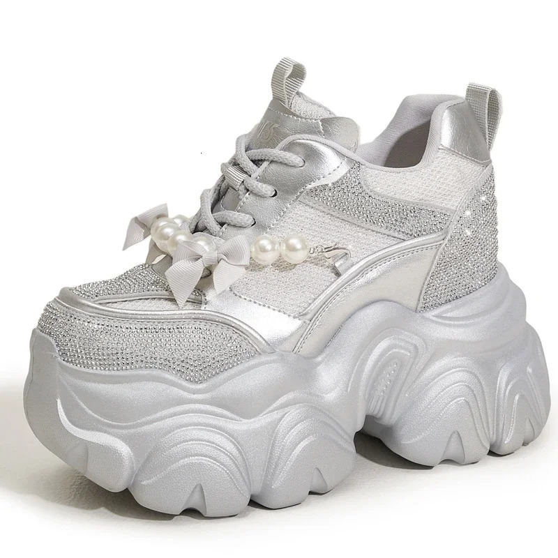 AUTUSPIN String Beads Pink Shoes Women Summer Spring Comfy Platform Sneakers Bling Rhinestones Ladies Thick Soled Footwear 251121