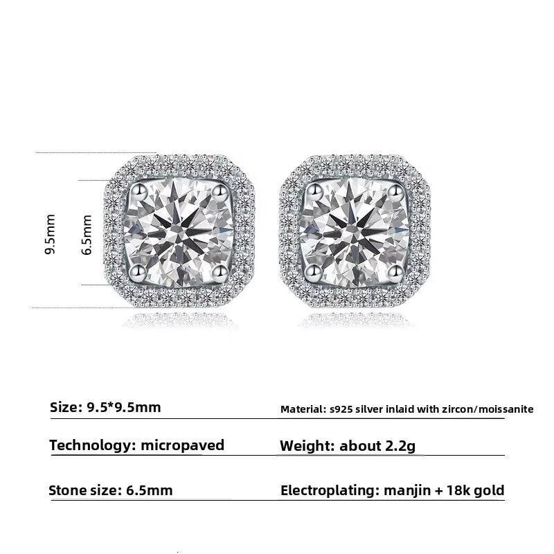 Luxury S925 Silver Fine Jewelry Full Diamond Moissanite Studs Earrings for Women Anniversaries Gift