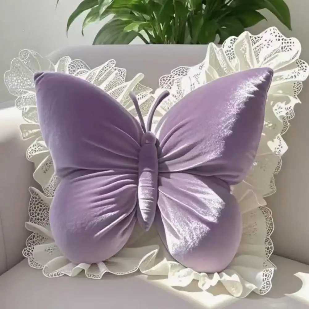 Butterfly Throw Plush Butterfly with Lace Ruffle Decorative Bedroom Cushion for Sofa Couch Bed Car Supplies C251121