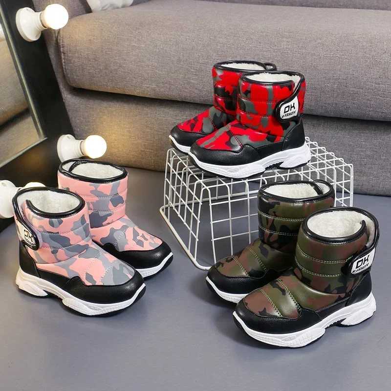 Children Snow Boots Girls Boys 2025 Winter New Fashion Style PU Leather Versatile Soft Bottom Anti-slippery Casual Warm ShoesW251121