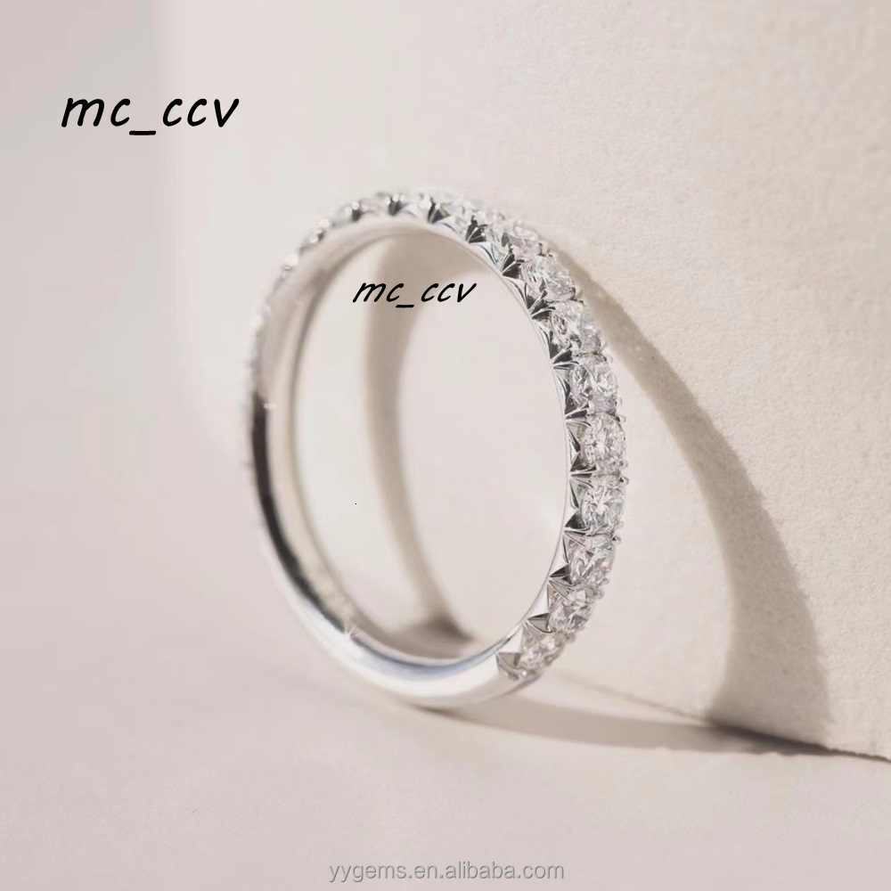 Solid White Gold Round Diamonds Moissanite Half Eternity Wedding Band Fine Jewelry Rings for Women Decoration