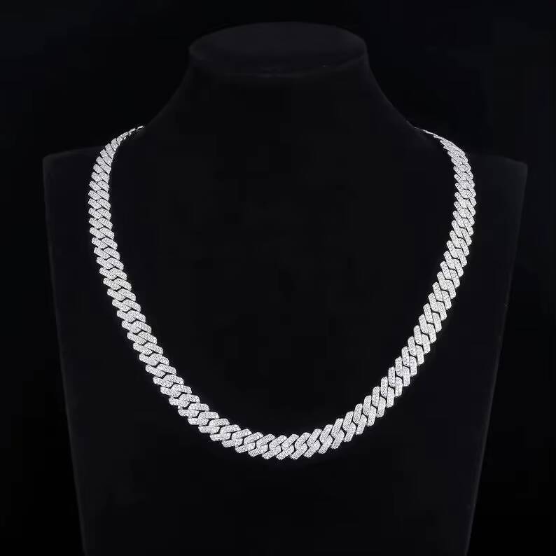 Hot Sale Hip Hop Jewelry 10mm Pendant Necklace Chain 925 Sterling Silver Moissanite Cuban Chain Necklace for Men Women