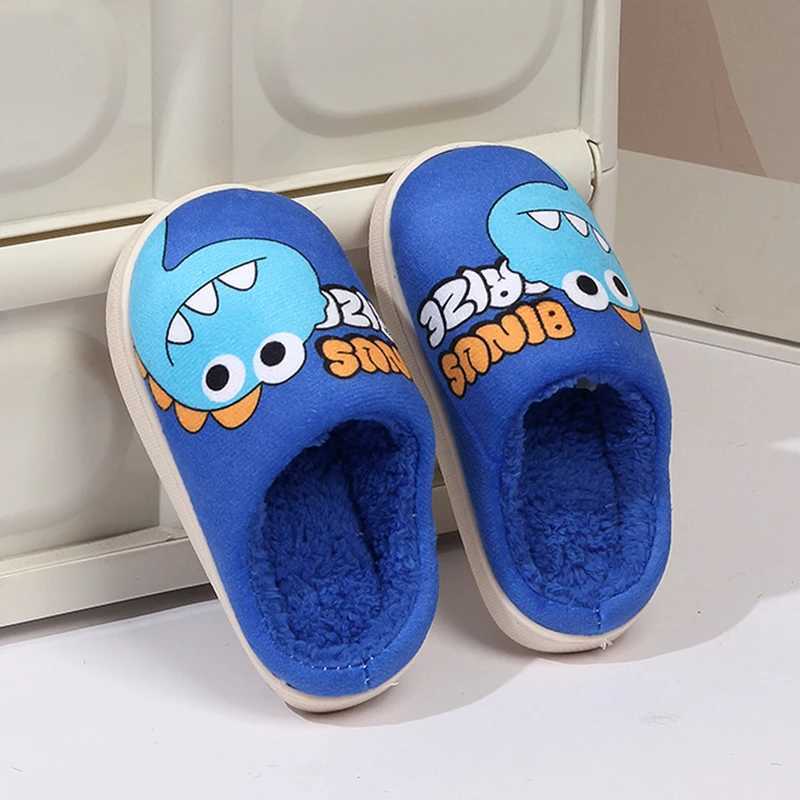 Childrens Cartoon Dinosaur Pattern Slippers Boys and Girls Cute Plush Shoes Warm Shoes Suitable for Autumn and Winter IndoorW251121